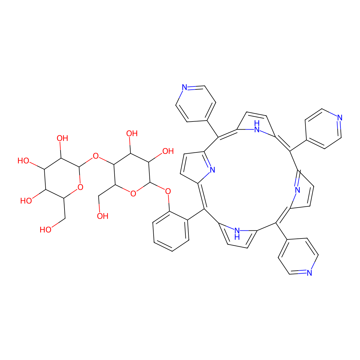 (2S,3R,4S,5R,6R)-2-[(2R,3S,4R,5R,6S)-4,5-dihydroxy-2-(hydroxymethyl)-6-[2-(10,15,20-tripyridin-4-yl-21,23-dihydroporphyrin-5-yl)phenoxy]oxan-3-yl]oxy-6-(hydroxymethyl)oxane-3,4,5-triol molecular structure, CAS 114607-46-4