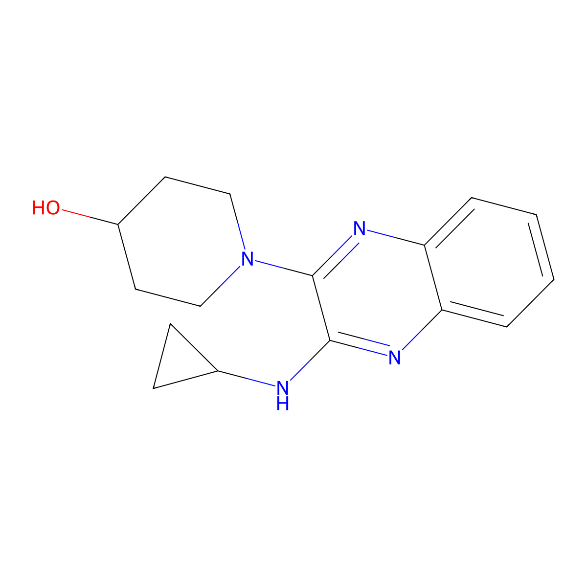 4-Piperidinol, 1-(3-(cyclopropylamino)-2-quinoxalinyl)- molecular structure, CAS 1146080-49-0