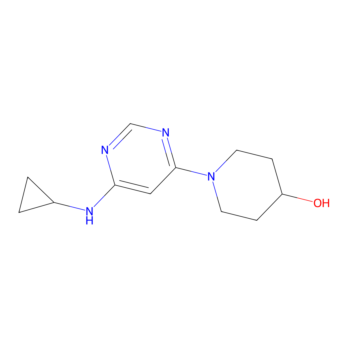 1-(6-(Cyclopropylamino)pyrimidin-4-yl)piperidin-4-ol molecular structure, CAS 1146080-66-1