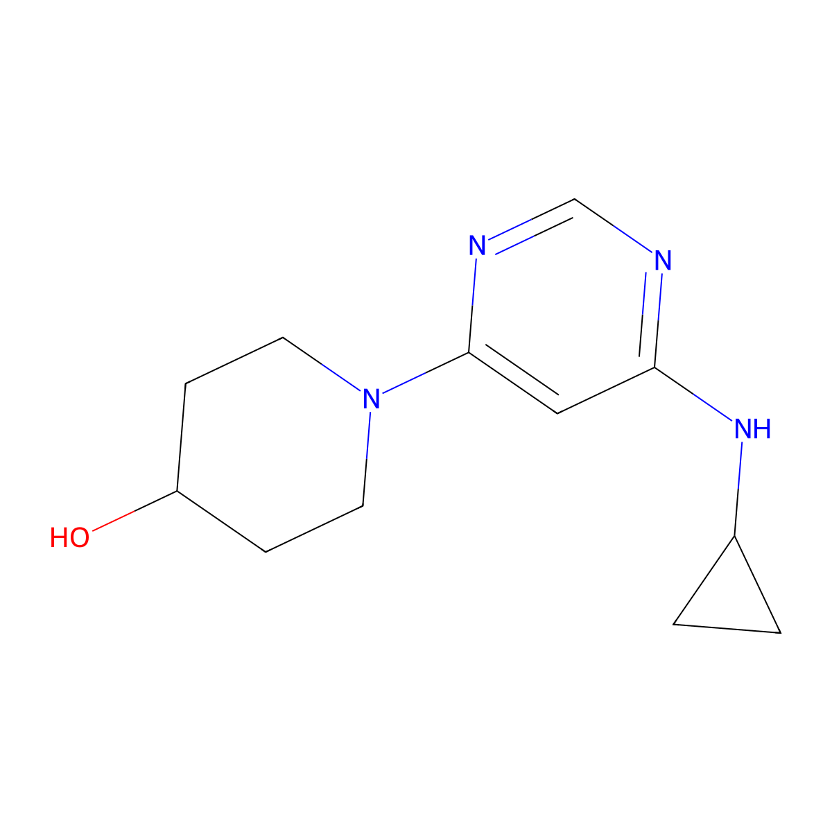1-(6-(Cyclopropylamino)pyrimidin-4-yl)piperidin-4-ol molecular structure, CAS 1146080-66-1