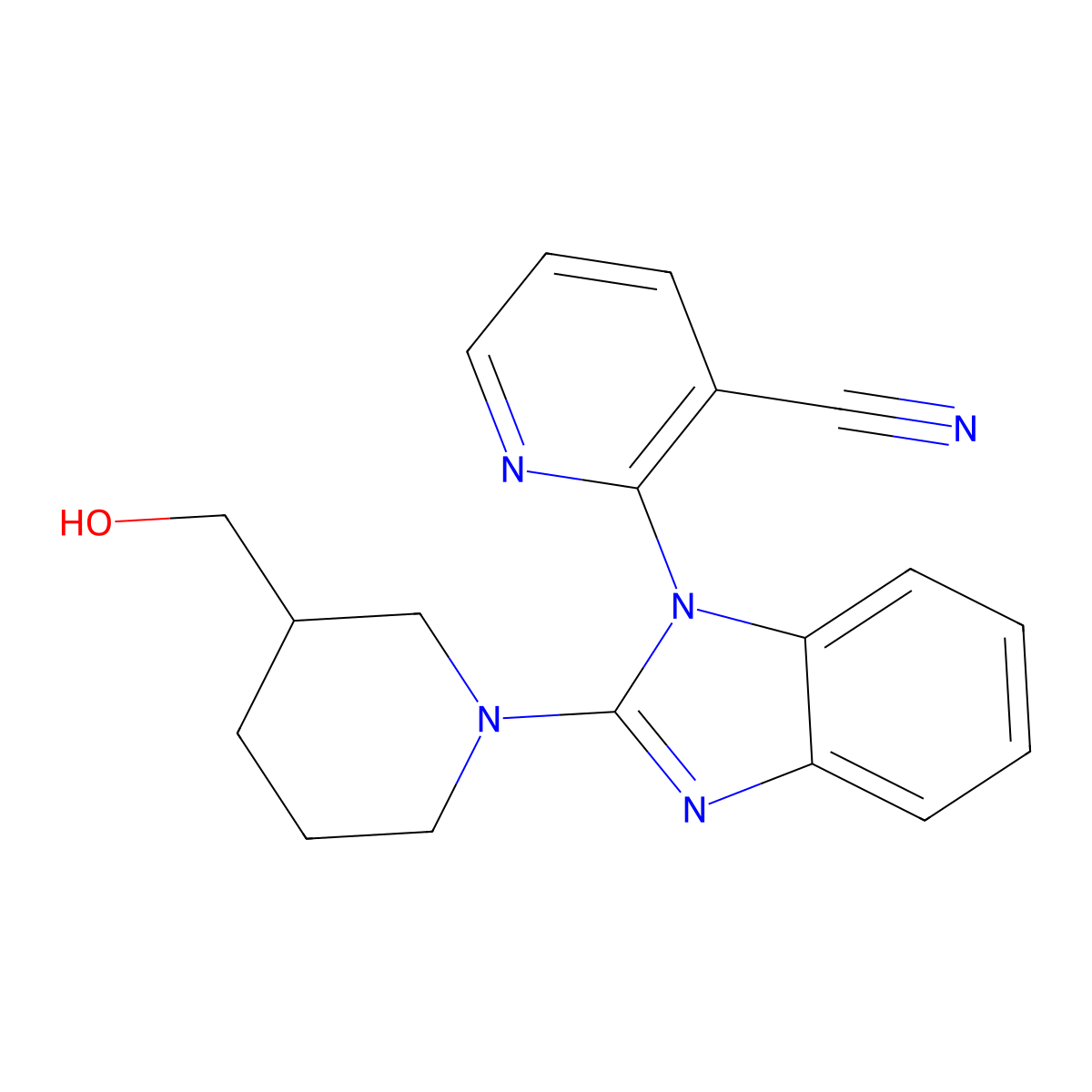 2-(2-(3-(hydroxymethyl)piperidin-1-yl)-1H-benzo[d]imidazol-1-yl)nicotinonitrile molecular structure, CAS 1146080-74-1