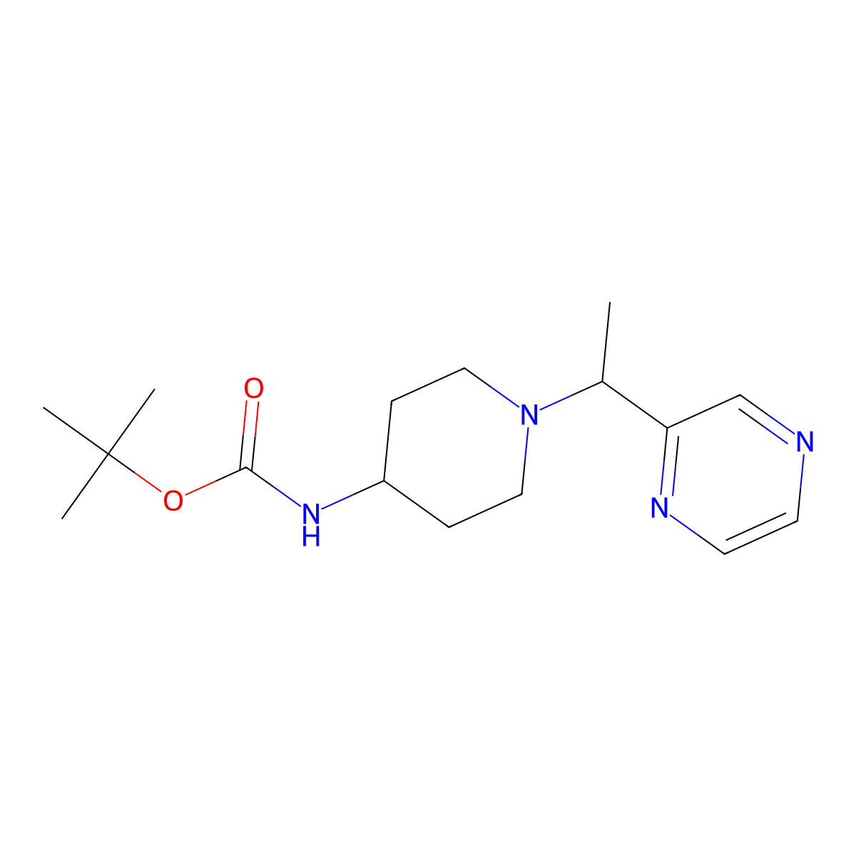 [1-(1-Pyrazin-2-yl-ethyl)-piperidin-4-yl]-carbamic acid tert-butyl ester molecular structure, CAS 1146080-78-5