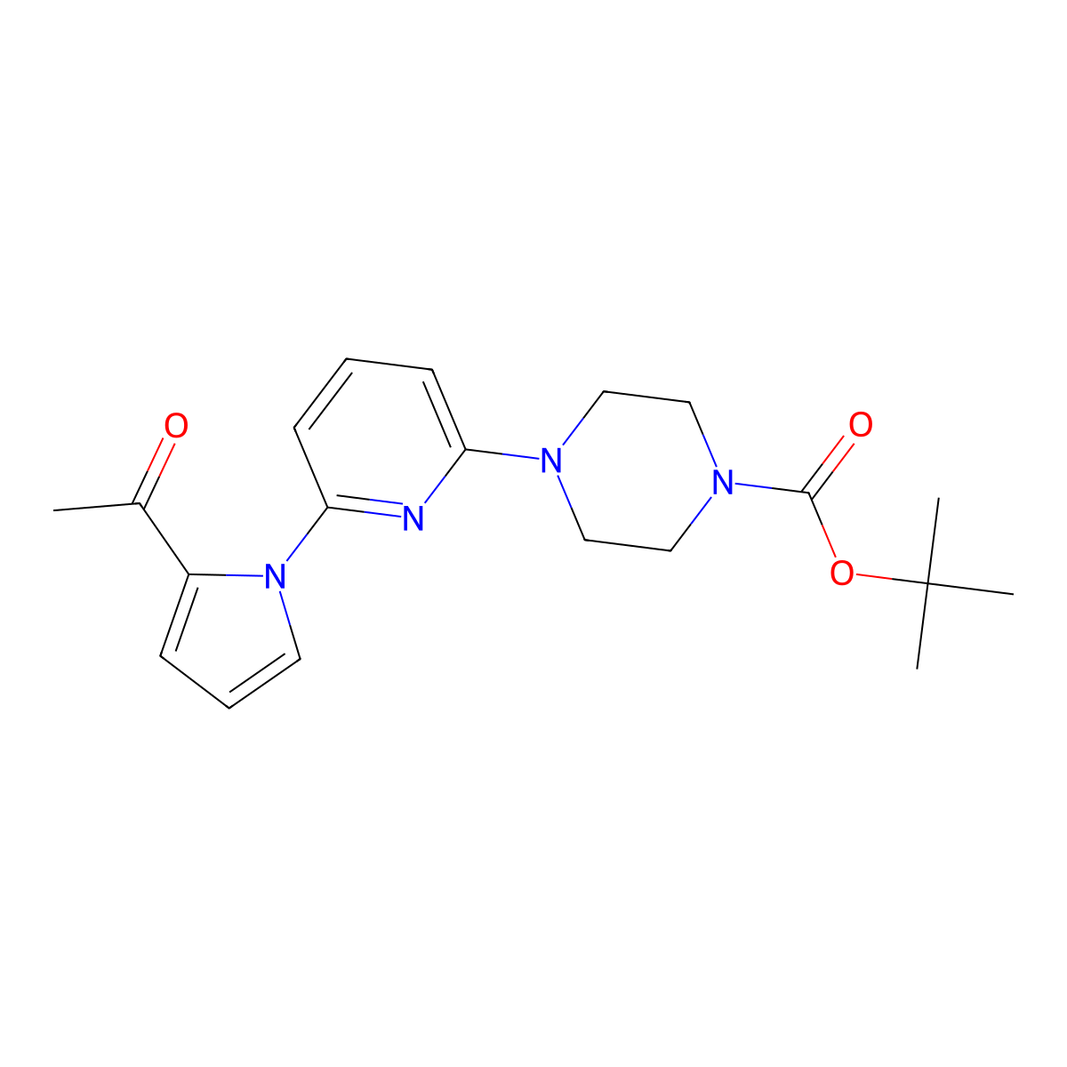 tert-butyl 4-(6-(2-acetyl-1H-pyrrol-1-yl)pyridin-2-yl)piperazine-1-carboxylate molecular structure, CAS 1146080-83-2