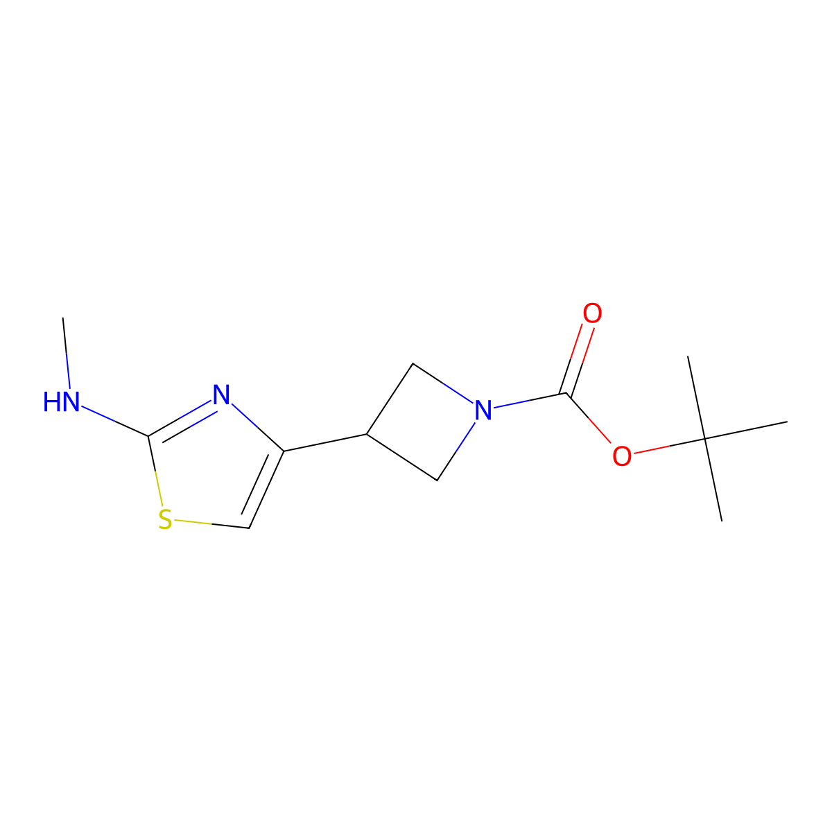 Tert-butyl 3-[2-(methylamino)-1,3-thiazol-4-yl]azetidine-1-carboxylate molecular structure, CAS 1146085-19-9