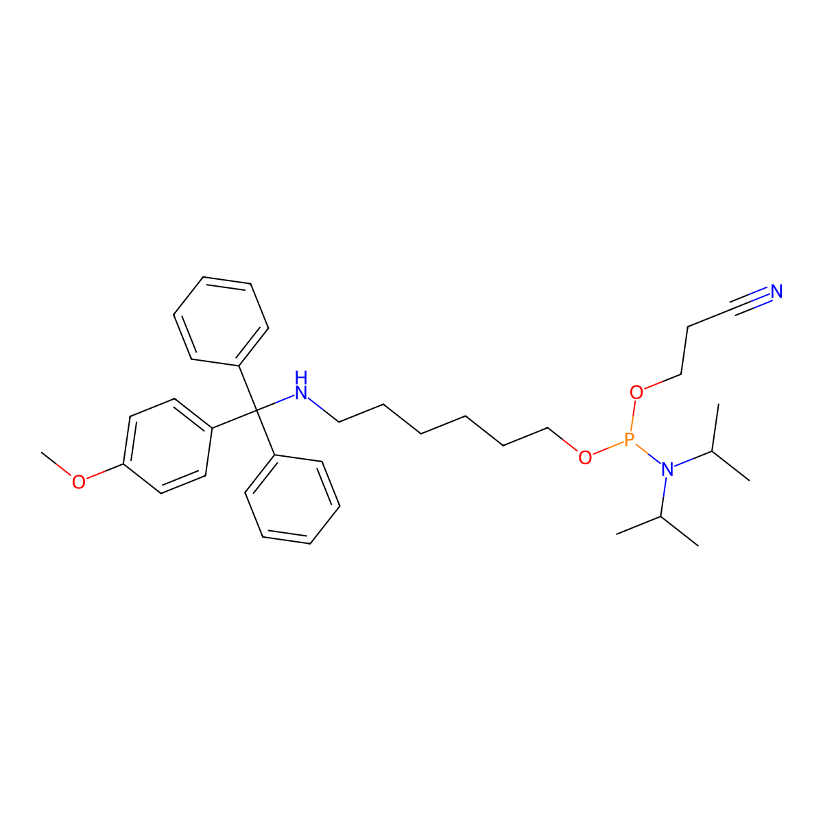 MMT-Hexylaminolinker Phosphoramidite molecular structure, CAS 114616-27-2