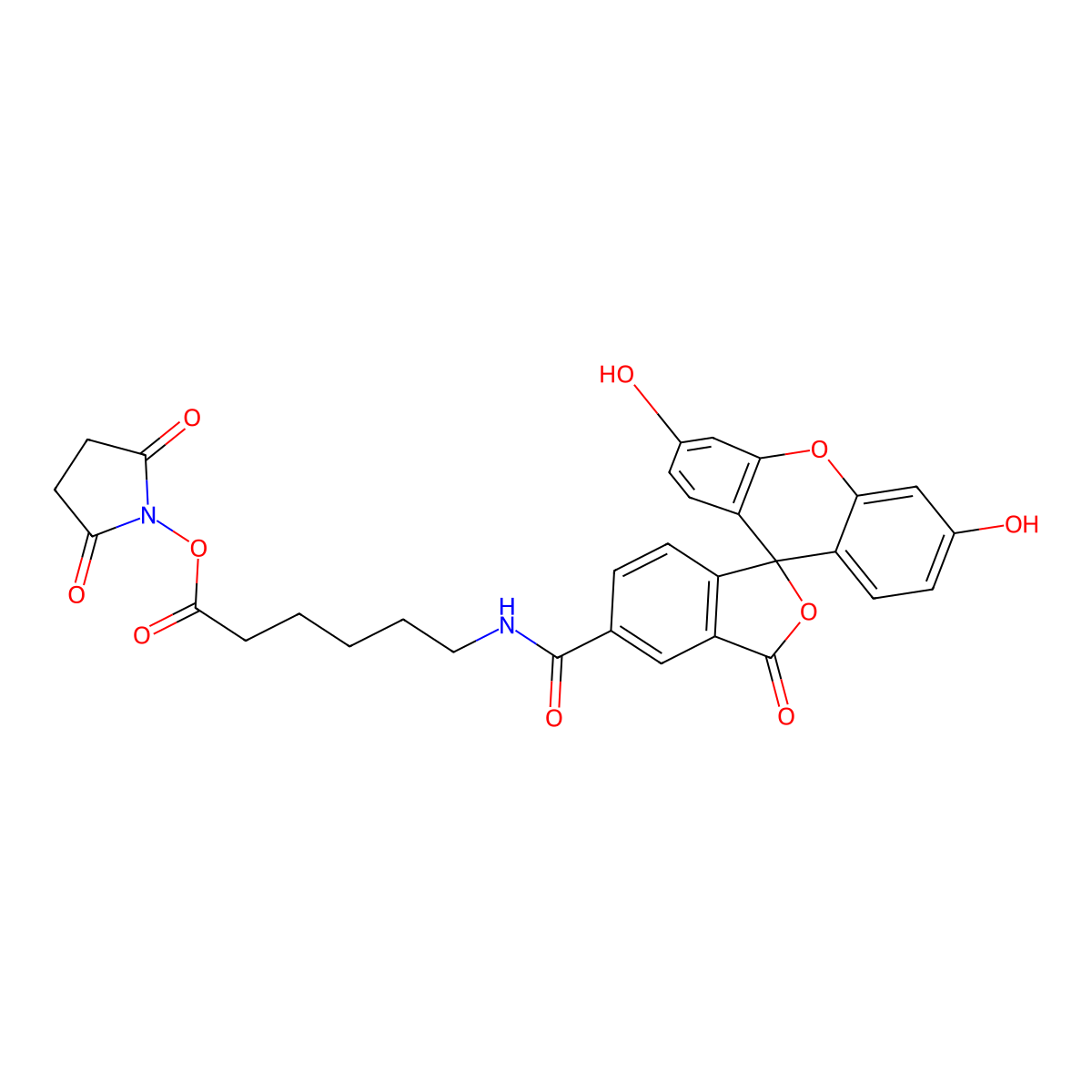 6-(Fluorescein-5(6)-carboxamido)hexanoic acid N-hydroxysuccinimide ester molecular structure, CAS 114616-31-8