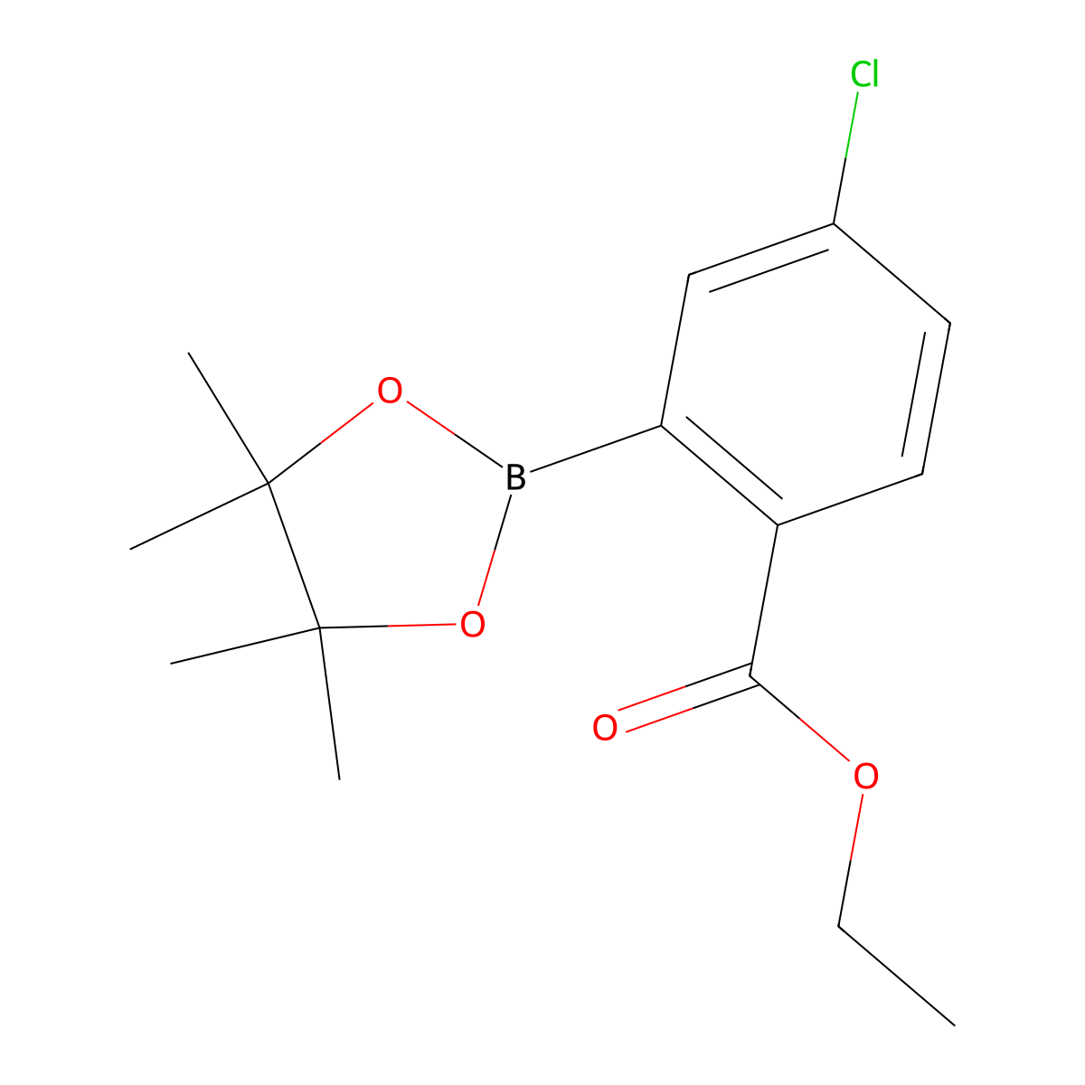 Ethyl 4-chloro-2-(4,4,5,5-tetramethyl-1,3,2-dioxaborolan-2-yl)benzoate molecular structure, CAS 1146214-96-1