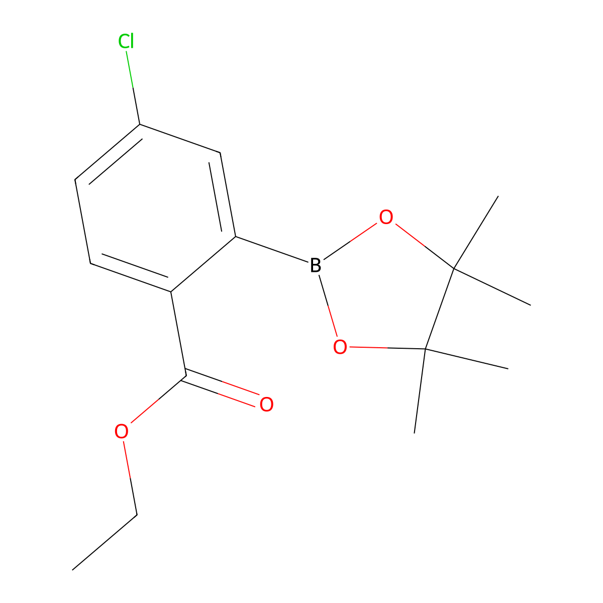 Ethyl 4-chloro-2-(4,4,5,5-tetramethyl-1,3,2-dioxaborolan-2-yl)benzoate molecular structure, CAS 1146214-96-1