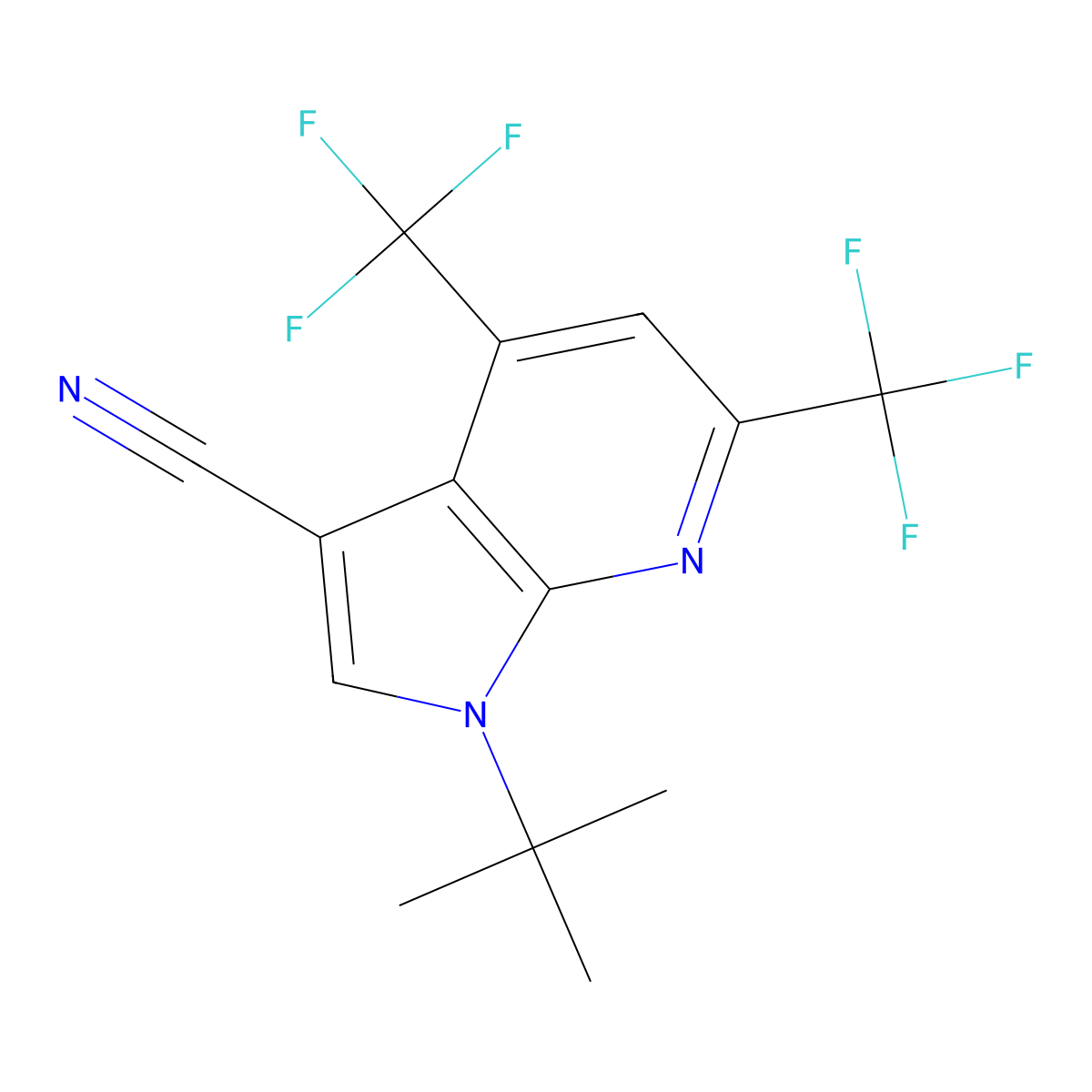 1-(tert-butyl)-4,6-bis(trifluoromethyl)-1H-pyrrolo[2,3-b]pyridine-3-carbonitrile molecular structure, CAS 1146221-73-9