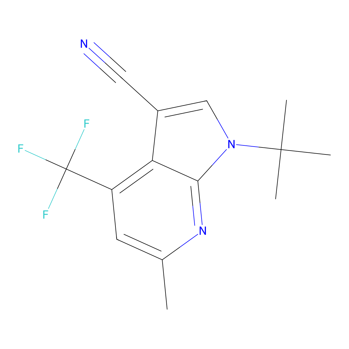 1-(tert-butyl)-6-methyl-4-(trifluoromethyl)-1H-pyrrolo[2,3-b]pyridine-3-carbonitrile molecular structure, CAS 1146221-74-0