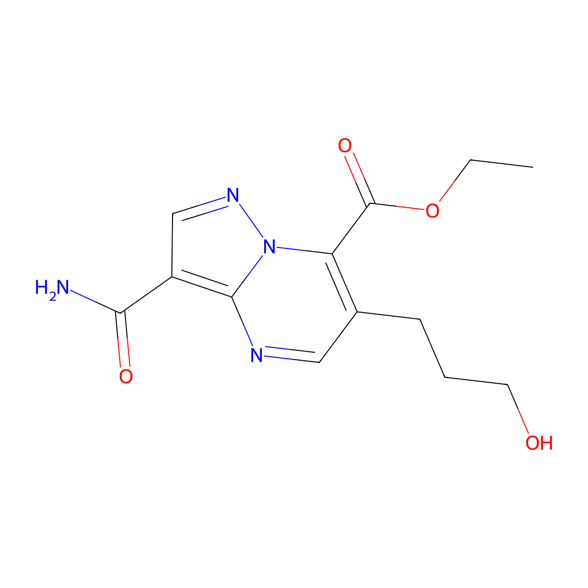 Ethyl 3-carbamoyl-6-(3-hydroxypropyl)pyrazolo[1,5-a]pyrimidine-7-carboxylate molecular structure, CAS 1146290-33-6