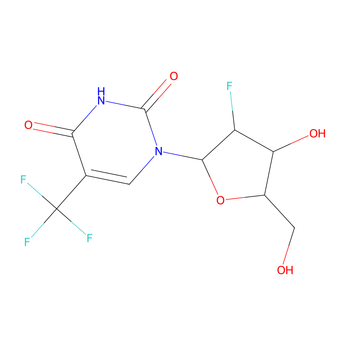 2'-Deoxy-2'-fluoro-5-trifluoromethyl-arabinouridine molecular structure, CAS 114652-80-1