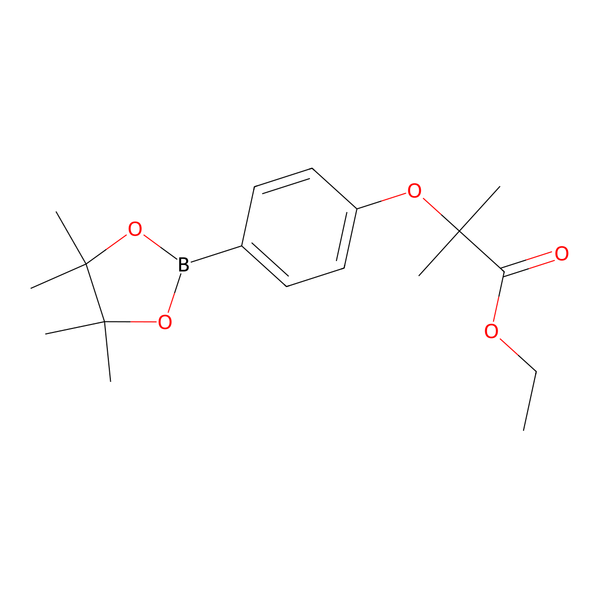 (4-((1-Ethoxy-2-methyl-1-oxopropan-2-yl)oxy)phenyl)boronic acid pinacol ester molecular structure, CAS 1146546-99-7