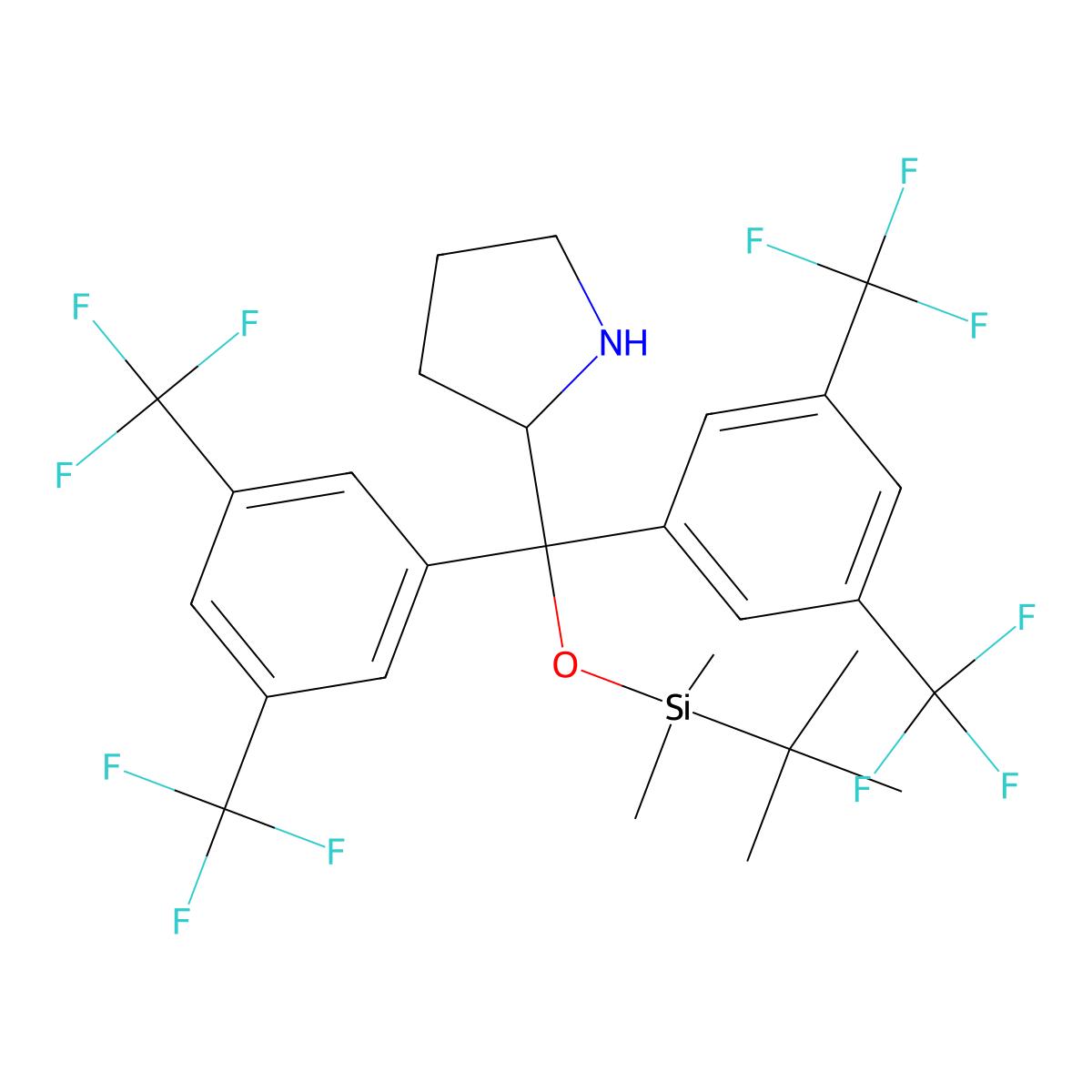 (R)-2-(Bis(3,5-bis(trifluoromethyl)phenyl)((tert-butyldimethylsilyl)oxy)methyl)pyrrolidine molecular structure, CAS 1146629-74-4