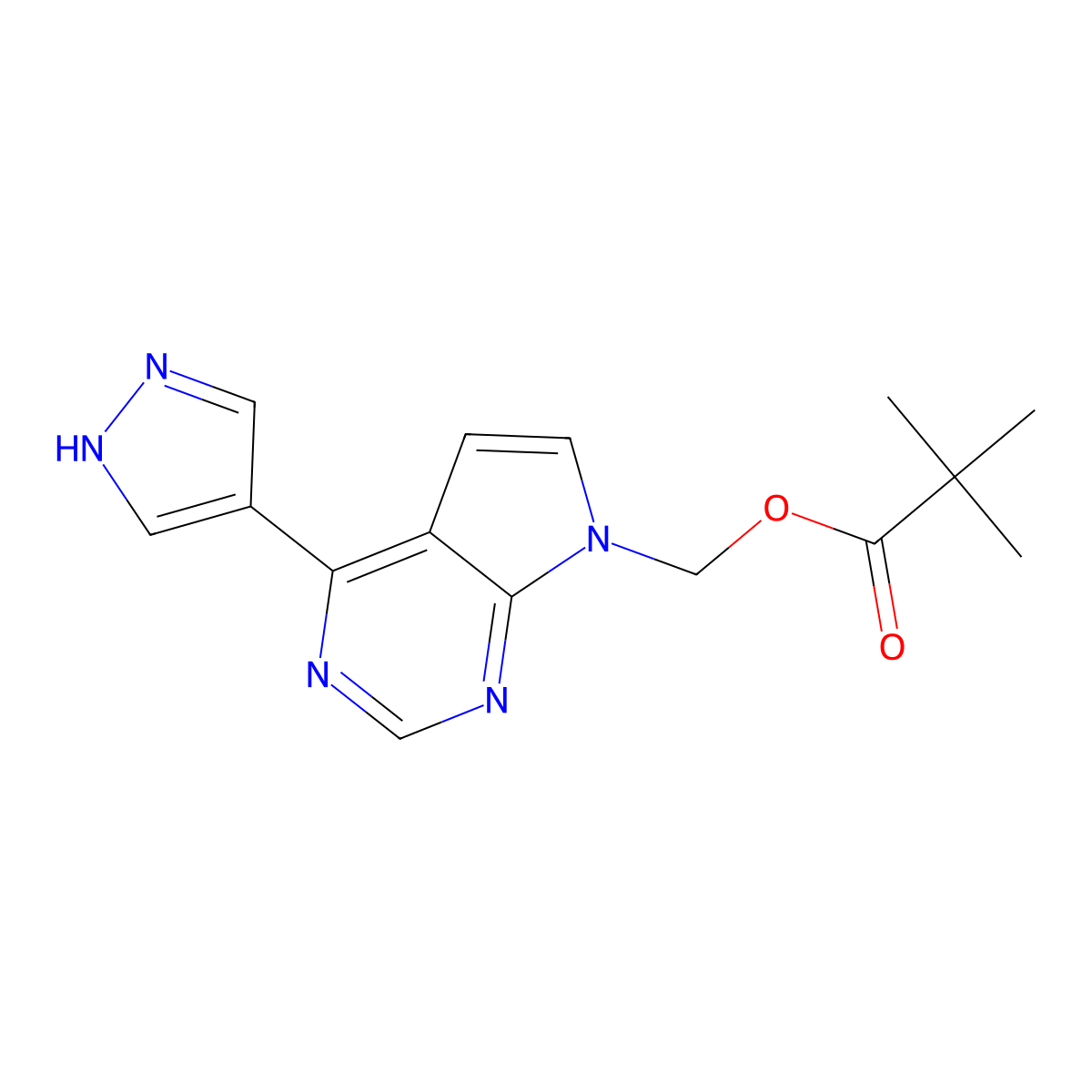 (4-(1H-Pyrazol-4-yl)-7H-pyrrolo(2,3-d)pyrimidin-7-yl)methyl pivalate molecular structure, CAS 1146629-77-7