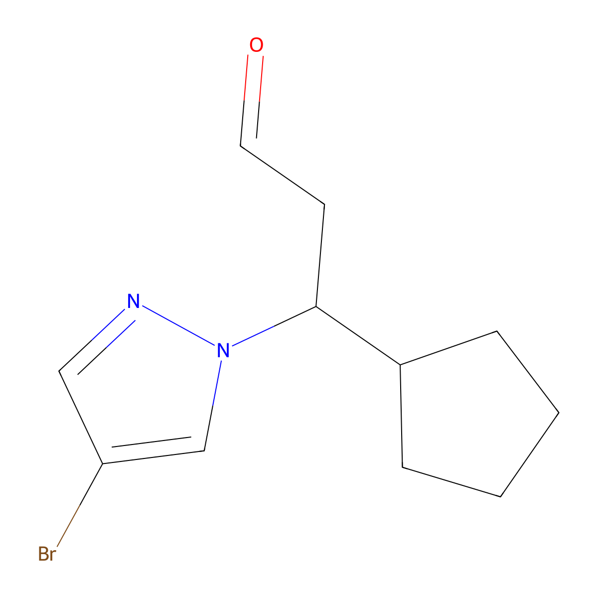 (R)-3-(4-bromo-1H-pyrazol-1-yl)-3-cyclopentylpropanal molecular structure, CAS 1146629-82-4