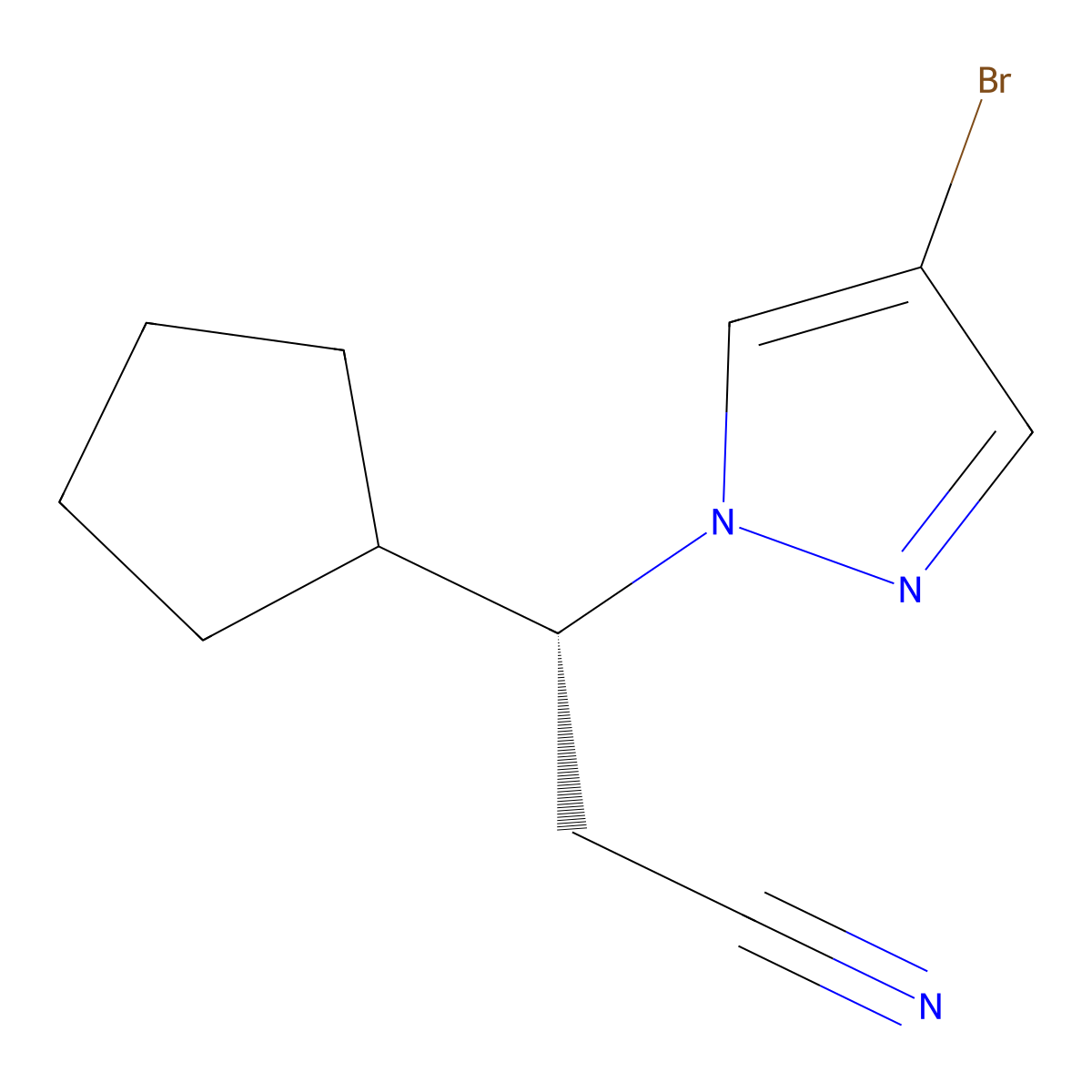 (3R)-3-(4-Bromo-1H-pyrazol-1-yl)-3-cyclopentylpropanenitrile molecular structure, CAS 1146629-83-5