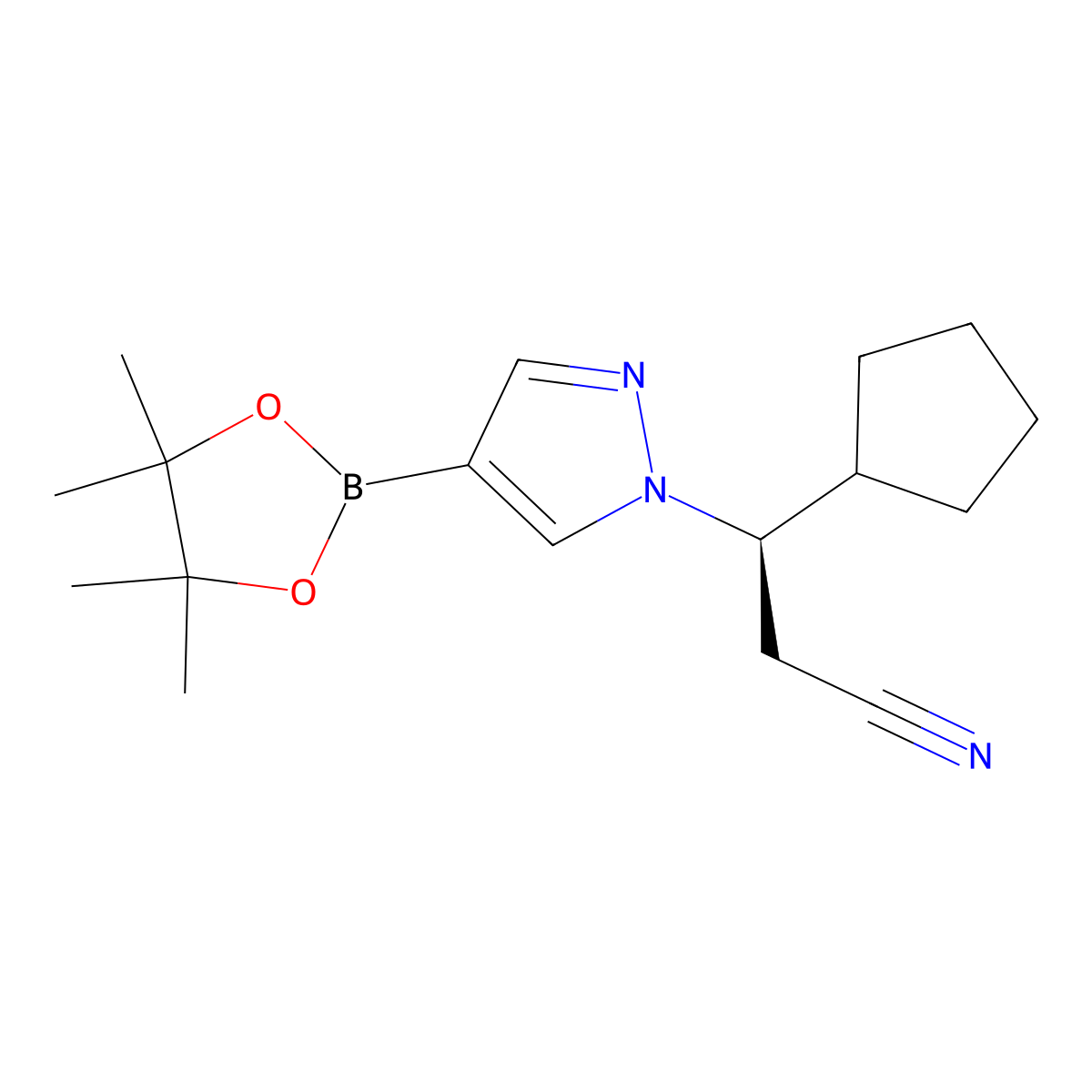(betaR)-beta-Cyclopentyl-4-(4,4,5,5-tetramethyl-1,3,2-dioxaborolan-2-yl)-1H-pyrazole-1-propanenitrile molecular structure, CAS 1146629-84-6