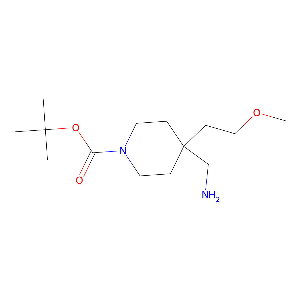 tert-Butyl 4-(aminomethyl)-4-(2-methoxyethyl)piperidine-1-carboxylate molecular structure, CAS 1146664-46-1