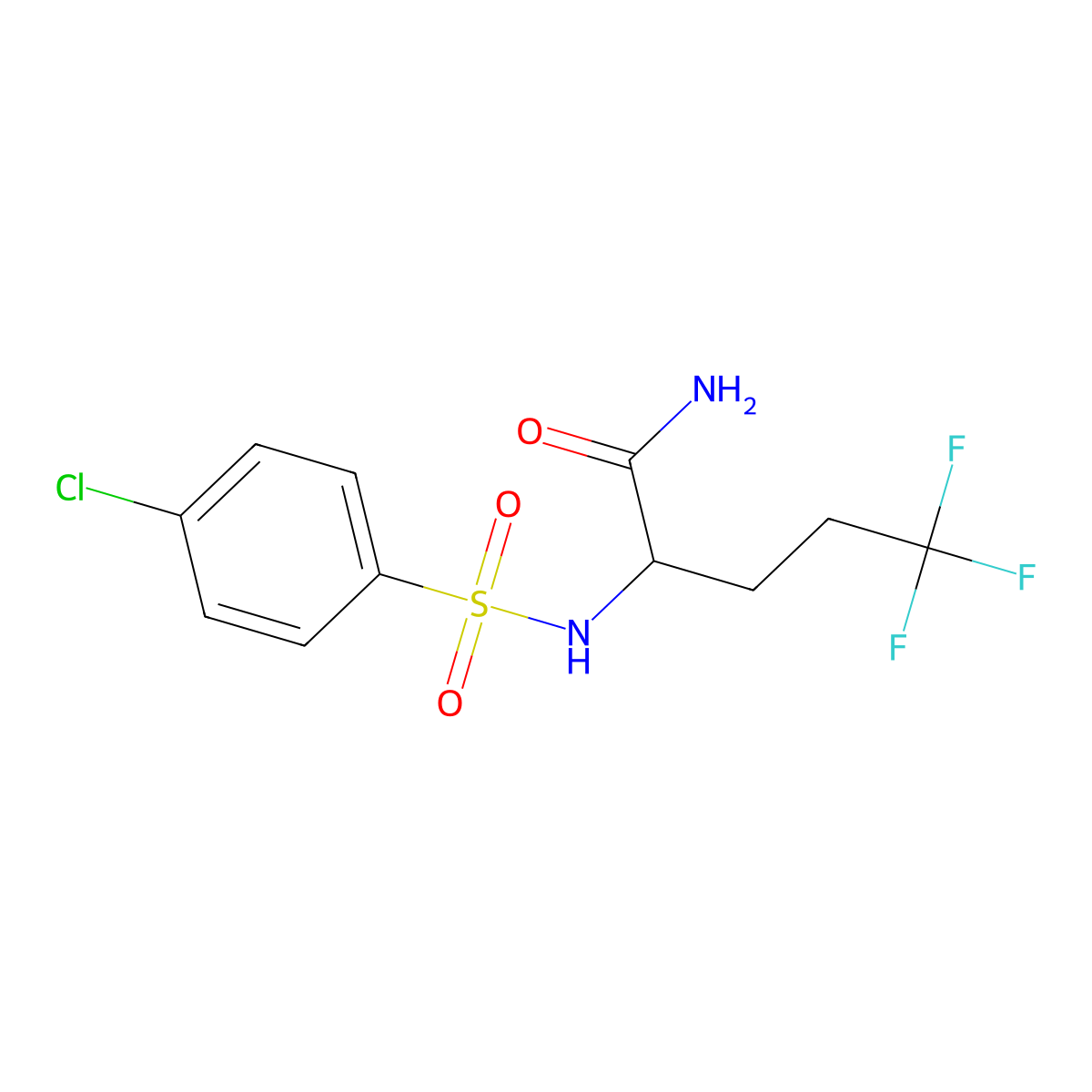 Pentanamide, 2-[[(4-chlorophenyl)sulfonyl]amino]-5,5,5-trifluoro-, (2R)- molecular structure, CAS 1146699-67-3