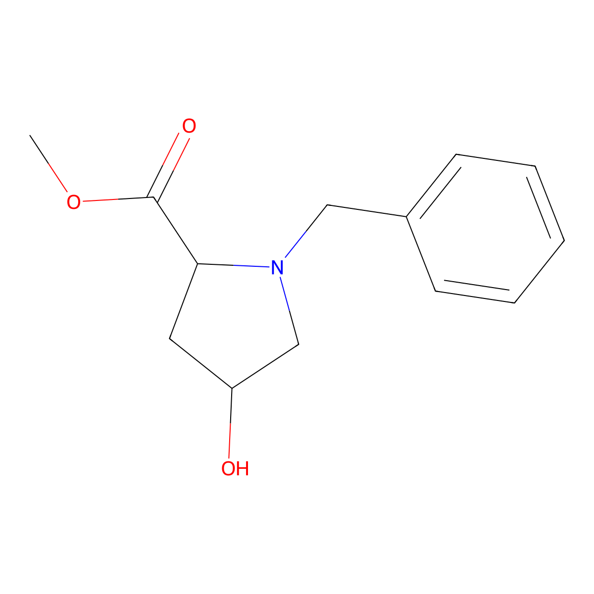 Methyl (2R,4R)-1-benzyl-4-hydroxypyrrolidine-2-carboxylate molecular structure, CAS 114676-53-8