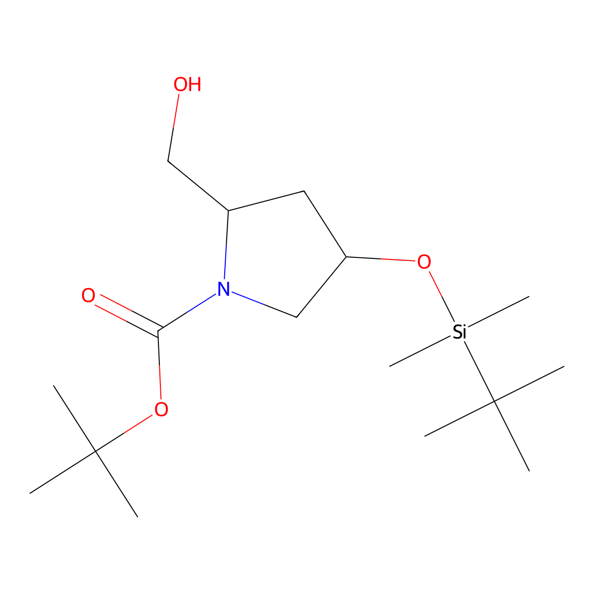 tert-butyl (2S,4R)-4-((tert-butyldimethylsilyl)oxy)-2-(hydroxymethyl)pyrrolidine-1-carboxylate molecular structure, CAS 114676-67-4