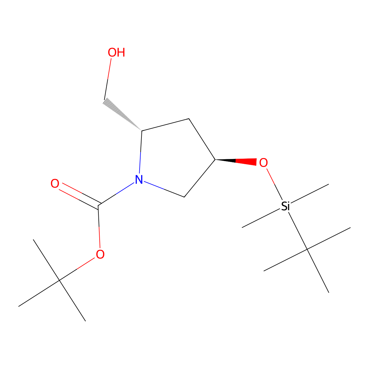 tert-butyl (2S,4R)-4-((tert-butyldimethylsilyl)oxy)-2-(hydroxymethyl)pyrrolidine-1-carboxylate molecular structure, CAS 114676-67-4