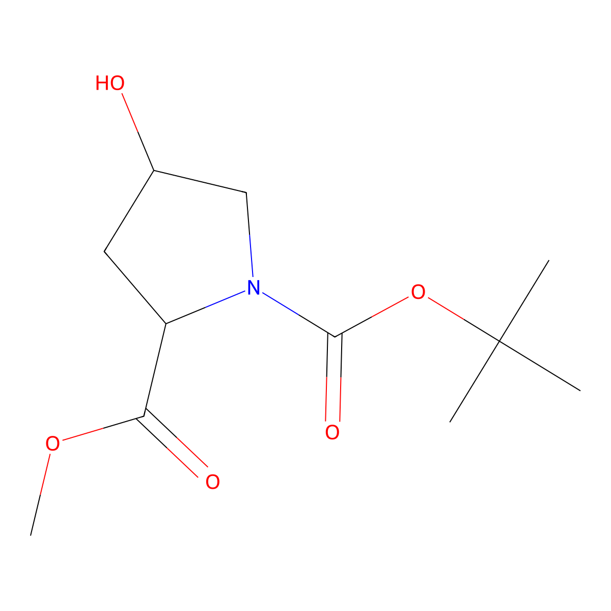 (2R,4R)-4-Hydroxy-pyrrolidine-1,2-dicarboxylic acid 1-tert-butyl ester 2-methyl ester molecular structure, CAS 114676-69-6