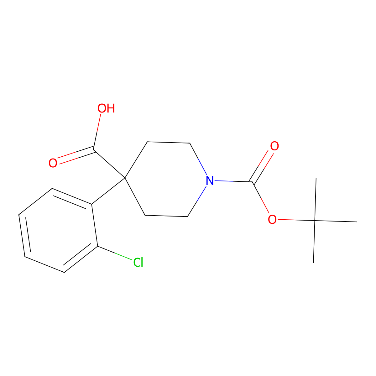 1-(Tert-butoxycarbonyl)-4-(2-chlorophenyl)piperidine-4-carboxylic acid molecular structure, CAS 1146894-87-2