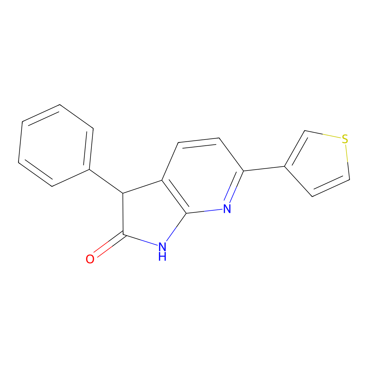 3-phenyl-6-(thiophen-3-yl)-1,3-dihydro-2H-pyrrolo[2,3-b]pyridin-2-one molecular structure, CAS 1146902-14-8