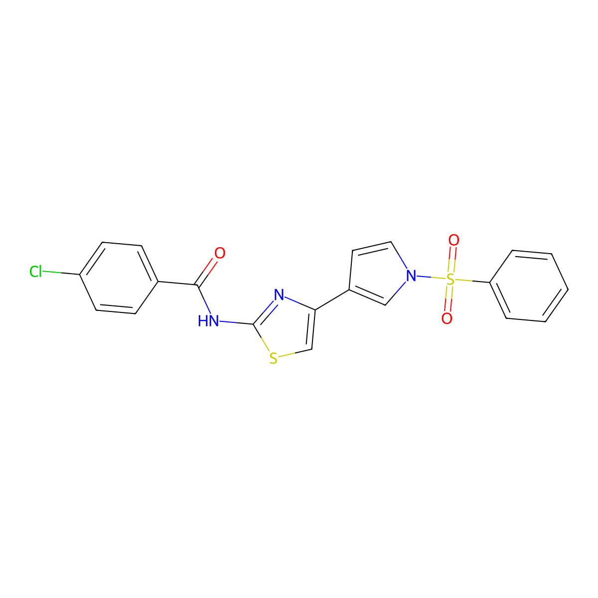 4-chloro-N-(4-(1-(phenylsulfonyl)-1H-pyrrol-3-yl)thiazol-2-yl)benzamide molecular structure, CAS 1146914-86-4