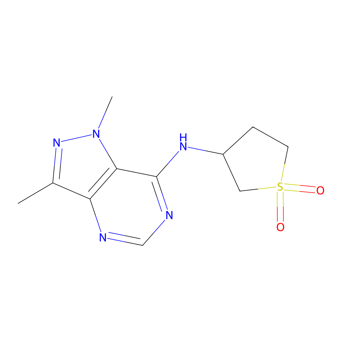 3-((1,3-Dimethyl-1H-pyrazolo[4,3-d]pyrimidin-7-yl)amino)tetrahydrothiophene 1,1-dioxide molecular structure, CAS 1146918-63-9