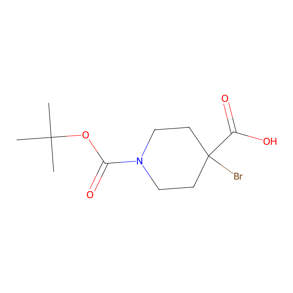 4-Bromo-1-[(tert-butoxy)carbonyl]piperidine-4-carboxylic acid molecular structure, CAS 1146955-04-5