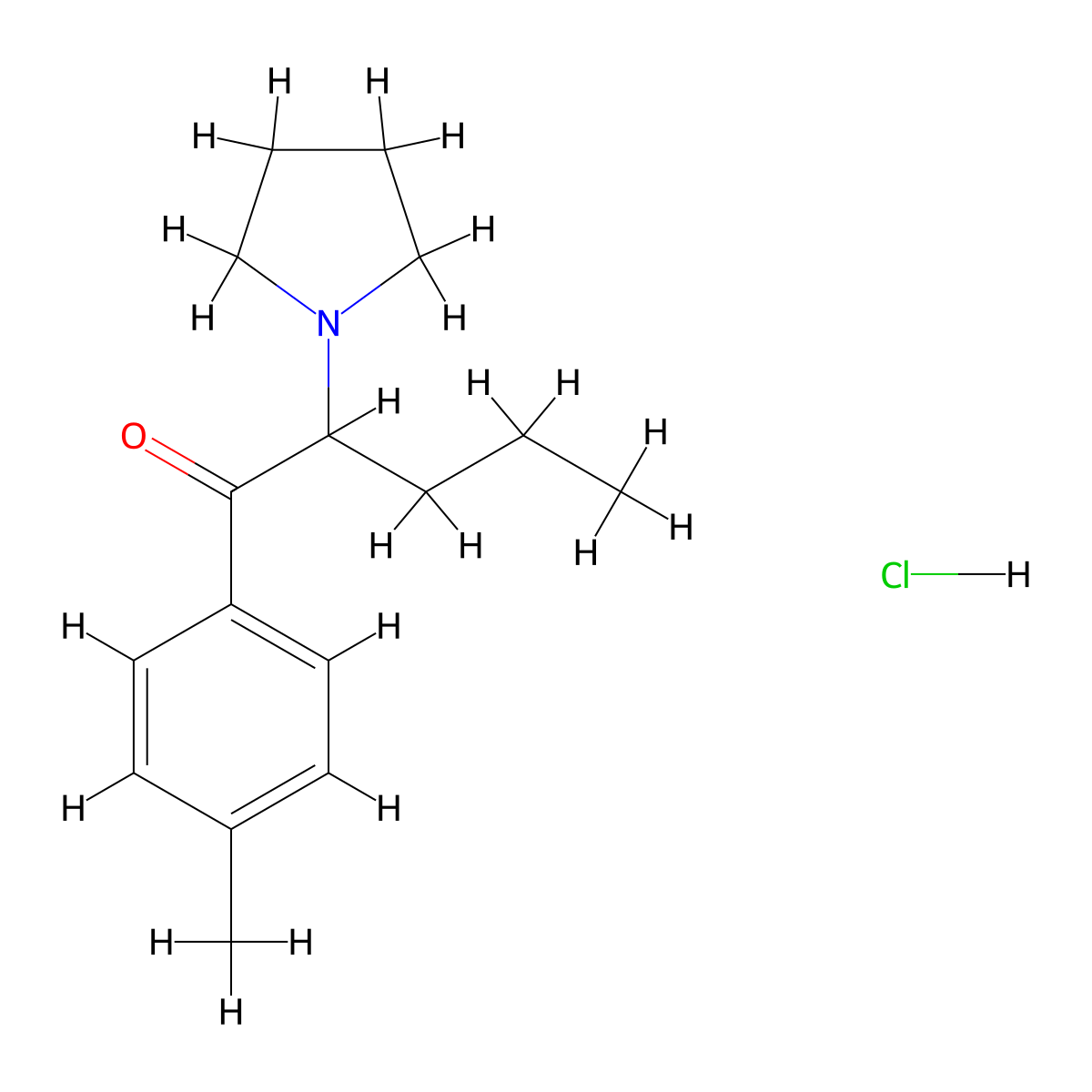 1-Pentanone, 1-(4-methylphenyl)-2-(1-pyrrolidinyl)-, hydrochloride (1:1) molecular structure, CAS 1147-62-2