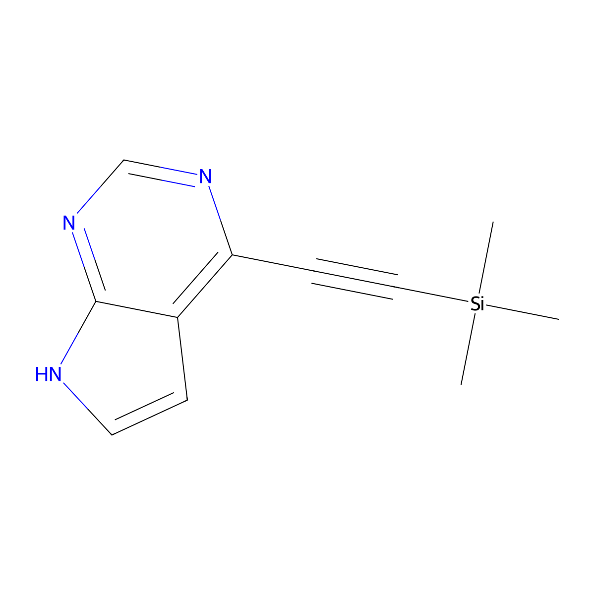 4-((trimethylsilyl)ethynyl)-7H-pyrrolo[2,3-d]pyrimidine molecular structure, CAS 1147014-68-3