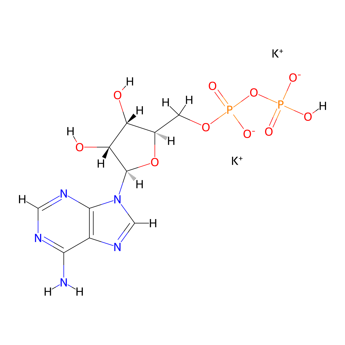 Adenosine 5'-diphosphate dipotassium salt molecular structure, CAS 114702-55-5