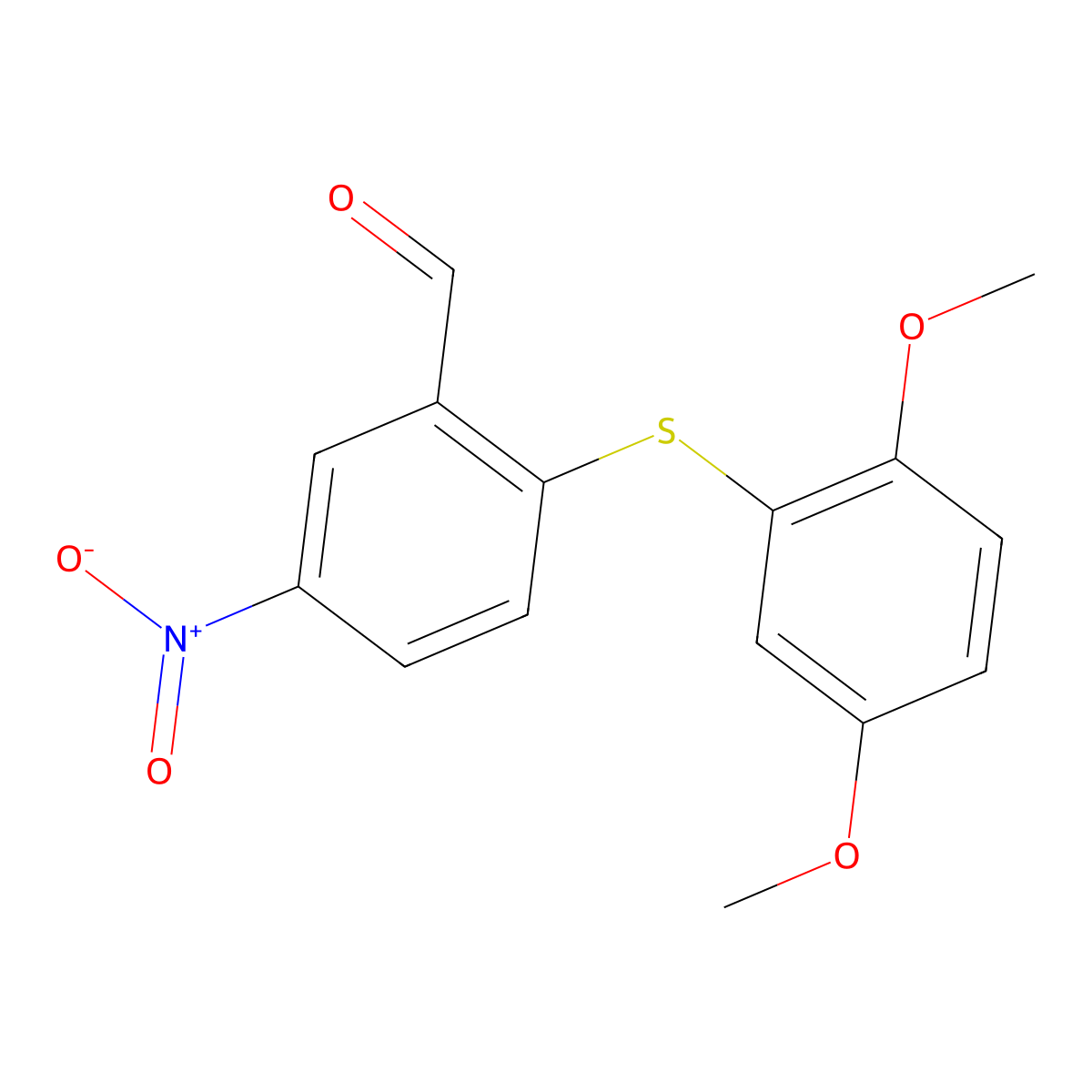 2-(2,5-Dimethoxyphenylthio)-5-nitrobenzaldehyde molecular structure, CAS 1147093-21-7