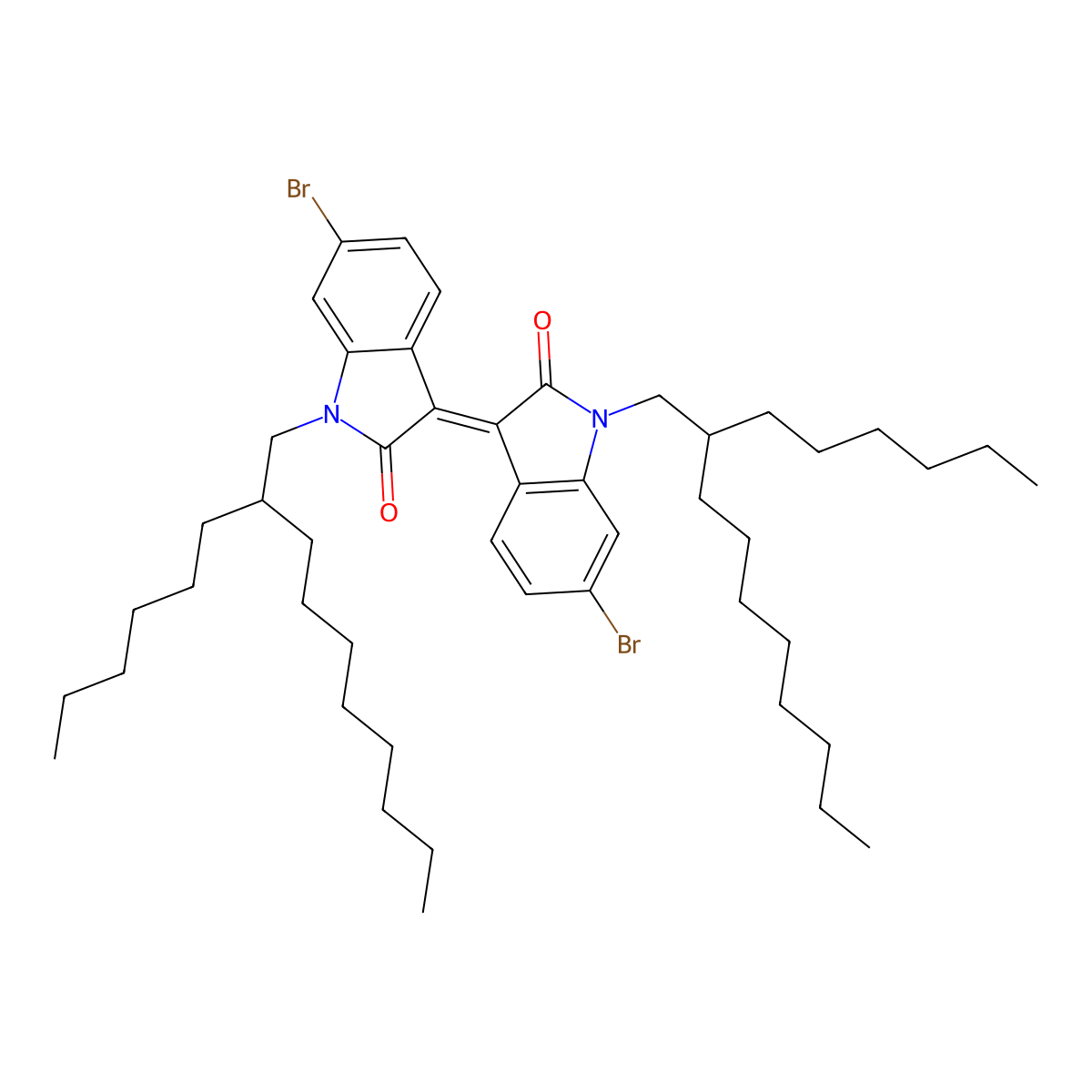 6-Bromo-3-[6-bromo-1-(2-hexyldecyl)-2-oxoindol-3-ylidene]-1-(2-hexyldecyl)indol-2-one molecular structure, CAS 1147124-24-0