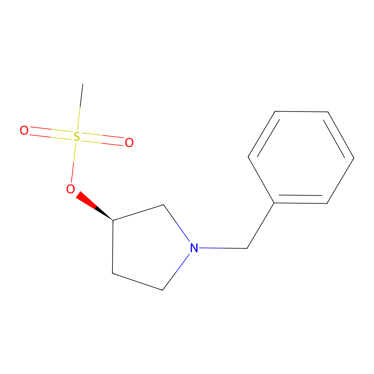 3-Pyrrolidinol, 1-(phenylmethyl)-, 3-methanesulfonate, (3R)- molecular structure, CAS 114715-35-4