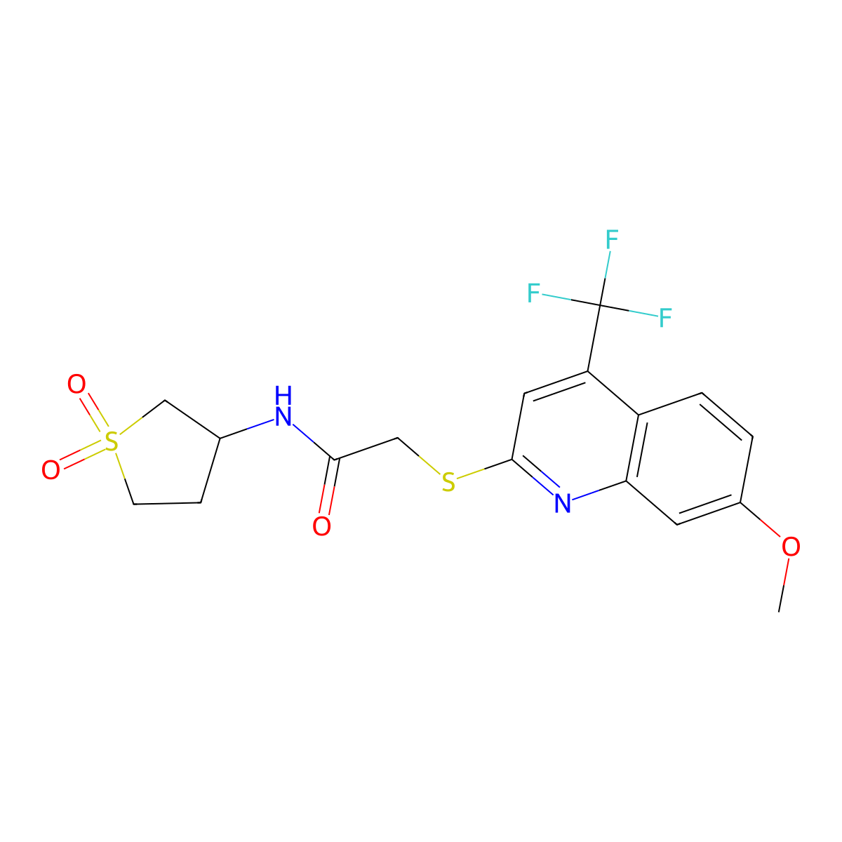 N-(1,1-dioxidotetrahydrothiophen-3-yl)-2-{[7-methoxy-4-(trifluoromethyl)quinolin-2-yl]sulfanyl}acetamide molecular structure, CAS 1147187-61-8