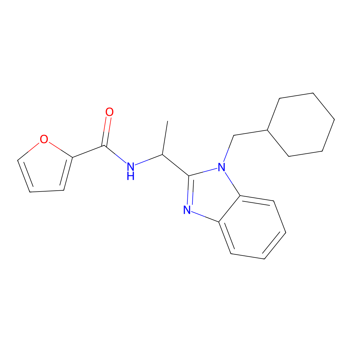 N-{1-[1-(cyclohexylmethyl)-1H-benzimidazol-2-yl]ethyl}furan-2-carboxamide molecular structure, CAS 1147191-86-3