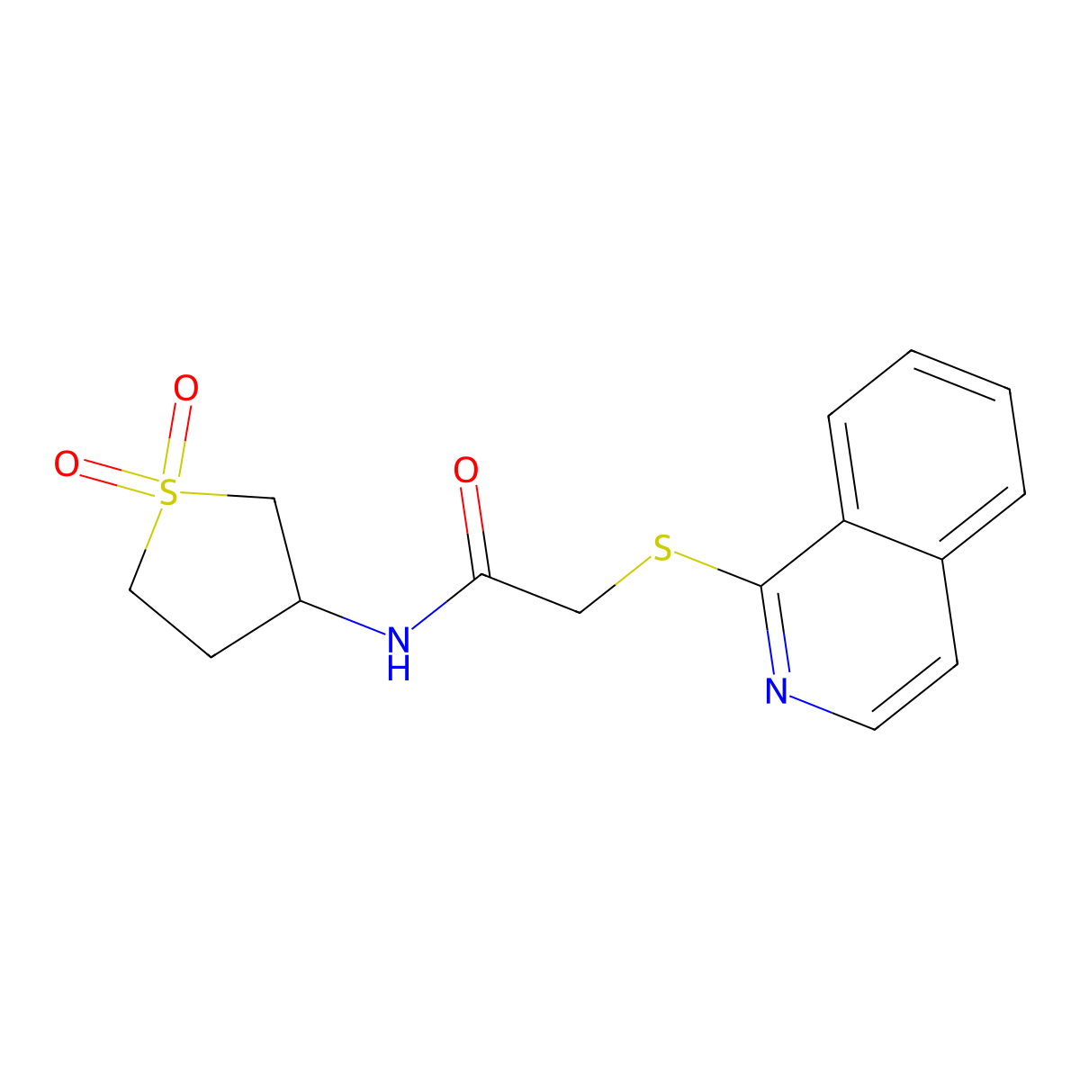 N-(1,1-dioxidotetrahydrothiophen-3-yl)-2-(isoquinolin-1-ylsulfanyl)acetamide molecular structure, CAS 1147195-66-1
