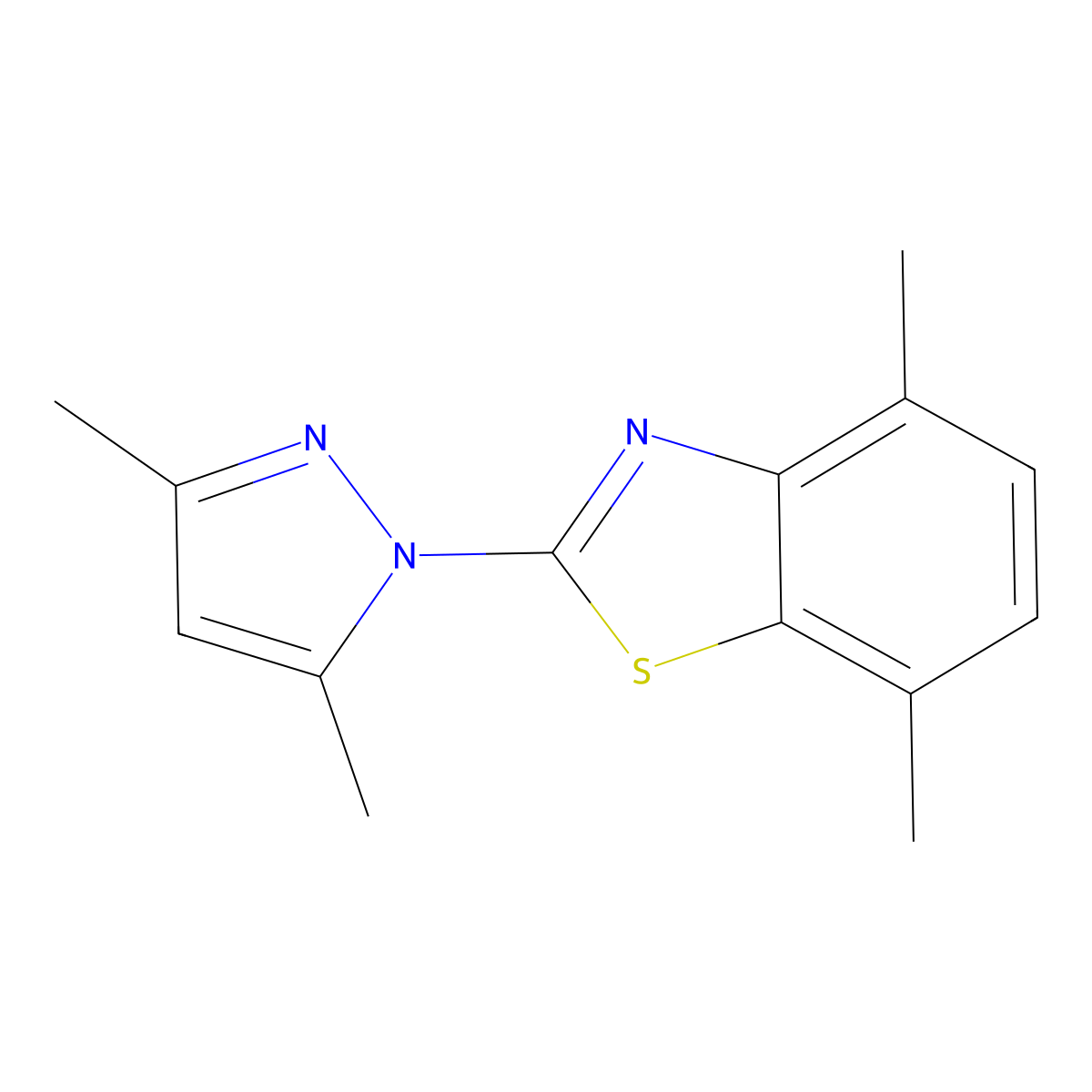 2-(3,5-dimethyl-1H-pyrazol-1-yl)-4,7-dimethyl-1,3-benzothiazole molecular structure, CAS 1147196-34-6