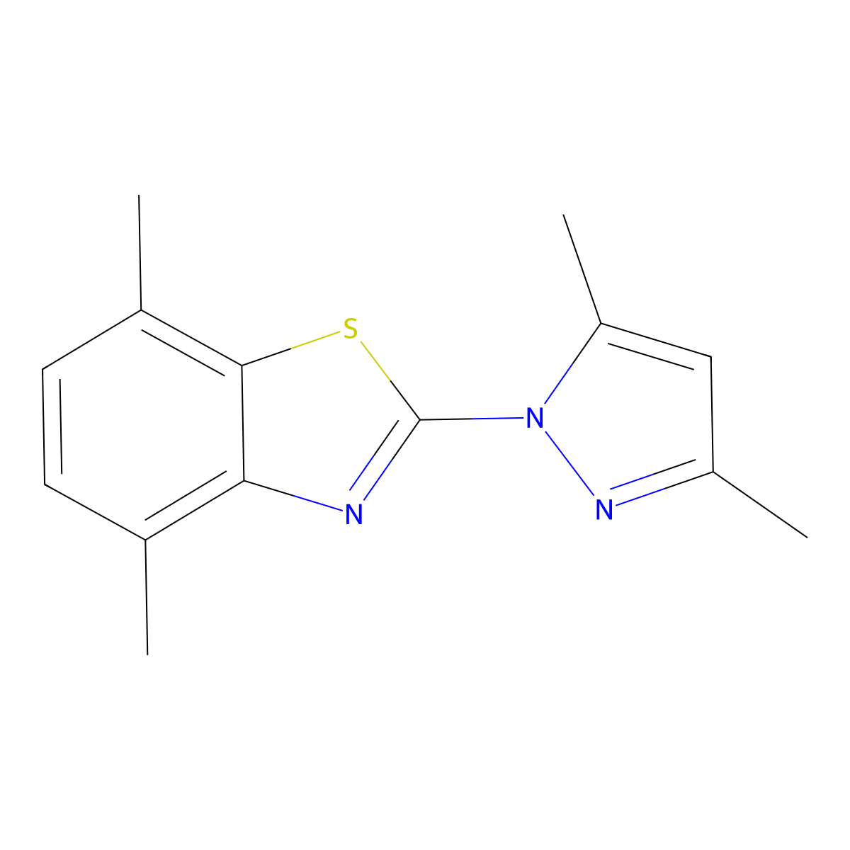 2-(3,5-dimethyl-1H-pyrazol-1-yl)-4,7-dimethyl-1,3-benzothiazole molecular structure, CAS 1147196-34-6