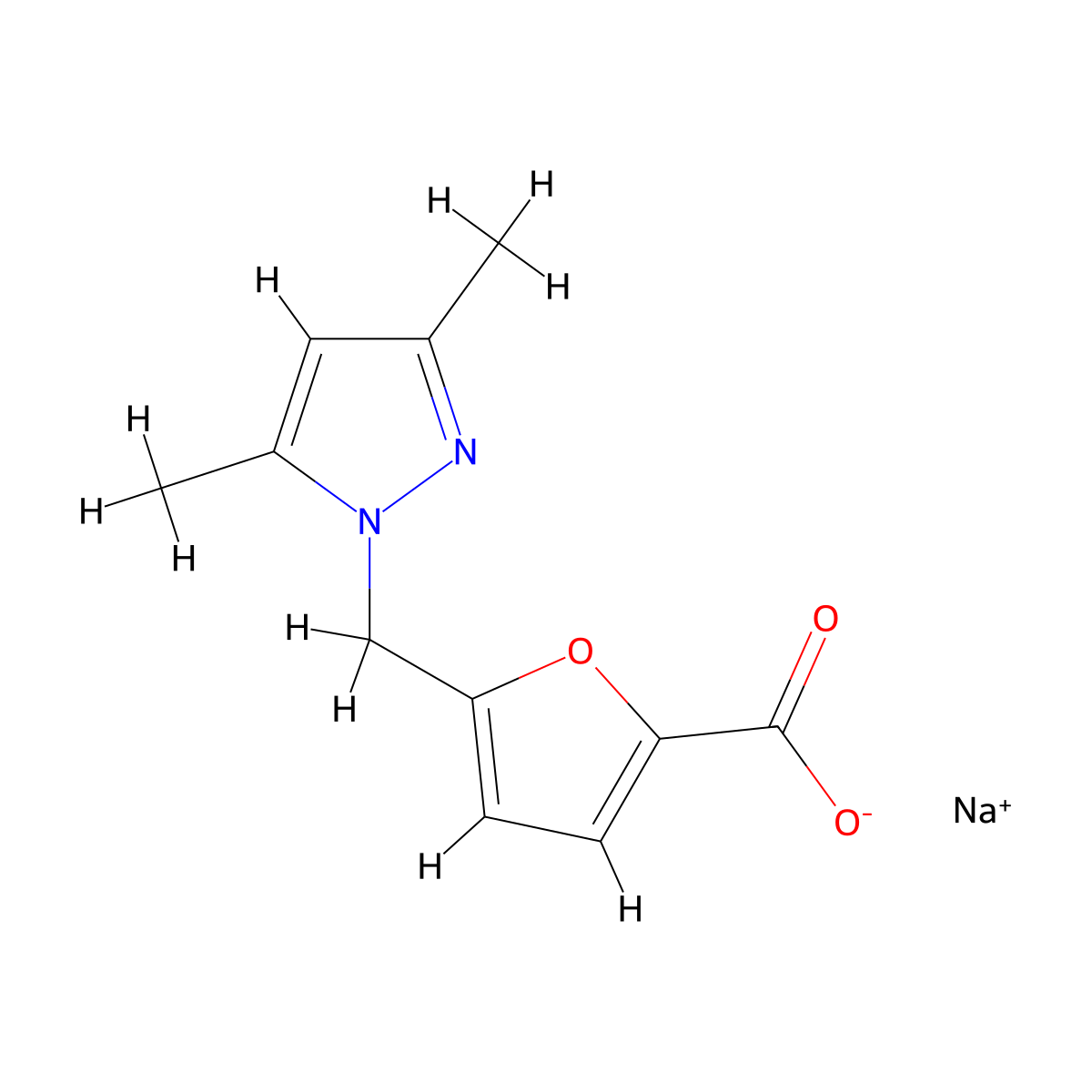 sodium 5-[(3,5-dimethyl-1H-pyrazol-1-yl)methyl]furan-2-carboxylate molecular structure, CAS 1147196-77-7