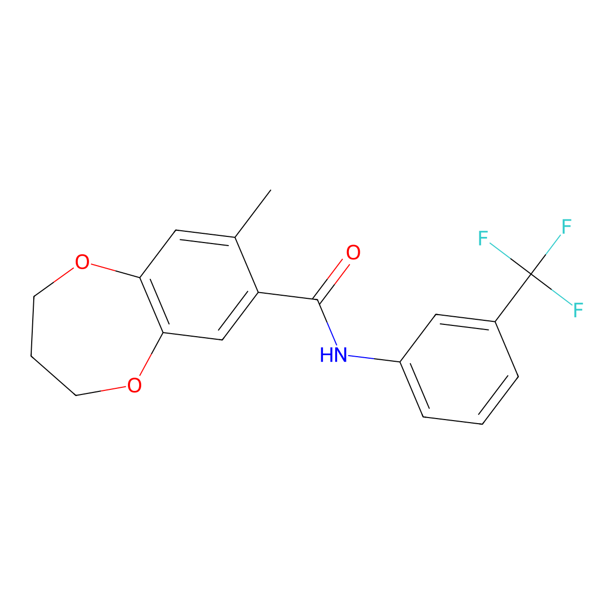 8-methyl-N-[3-(trifluoromethyl)phenyl]-3,4-dihydro-2H-1,5-benzodioxepine-7-carboxamide molecular structure, CAS 1147199-73-2