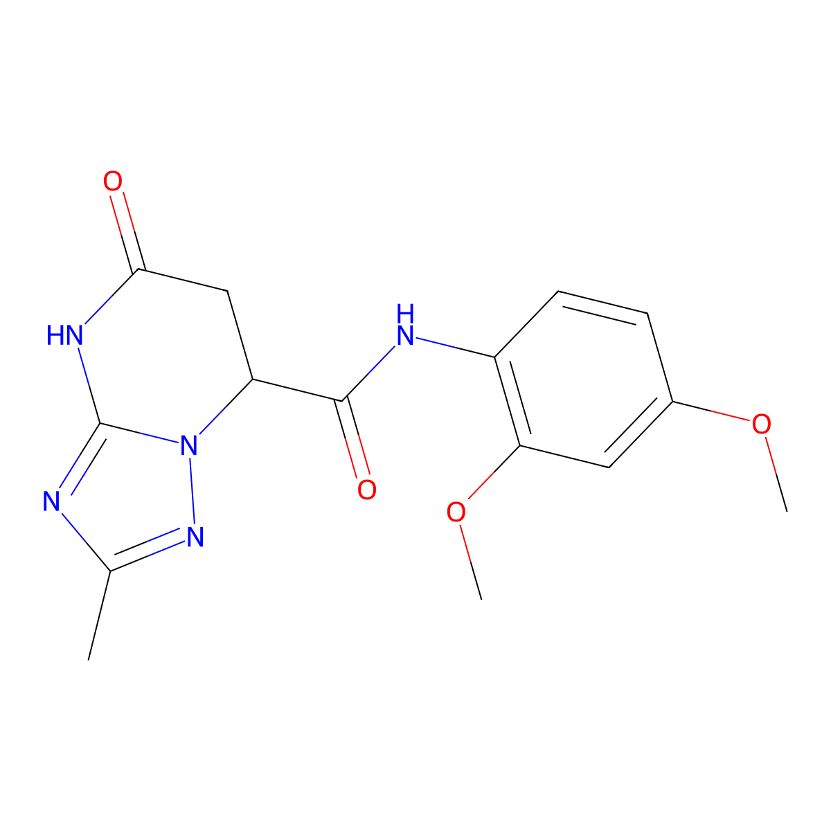 N-(2,4-dimethoxyphenyl)-2-methyl-5-oxo-4,5,6,7-tetrahydro[1,2,4]triazolo[1,5-a]pyrimidine-7-carboxamide molecular structure, CAS 1147200-59-6