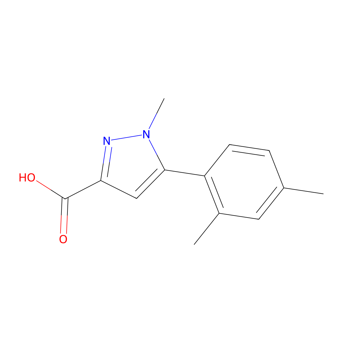 5-(2,4-dimethylphenyl)-1-methyl-1H-pyrazole-3-carboxylic acid molecular structure, CAS 1147201-38-4