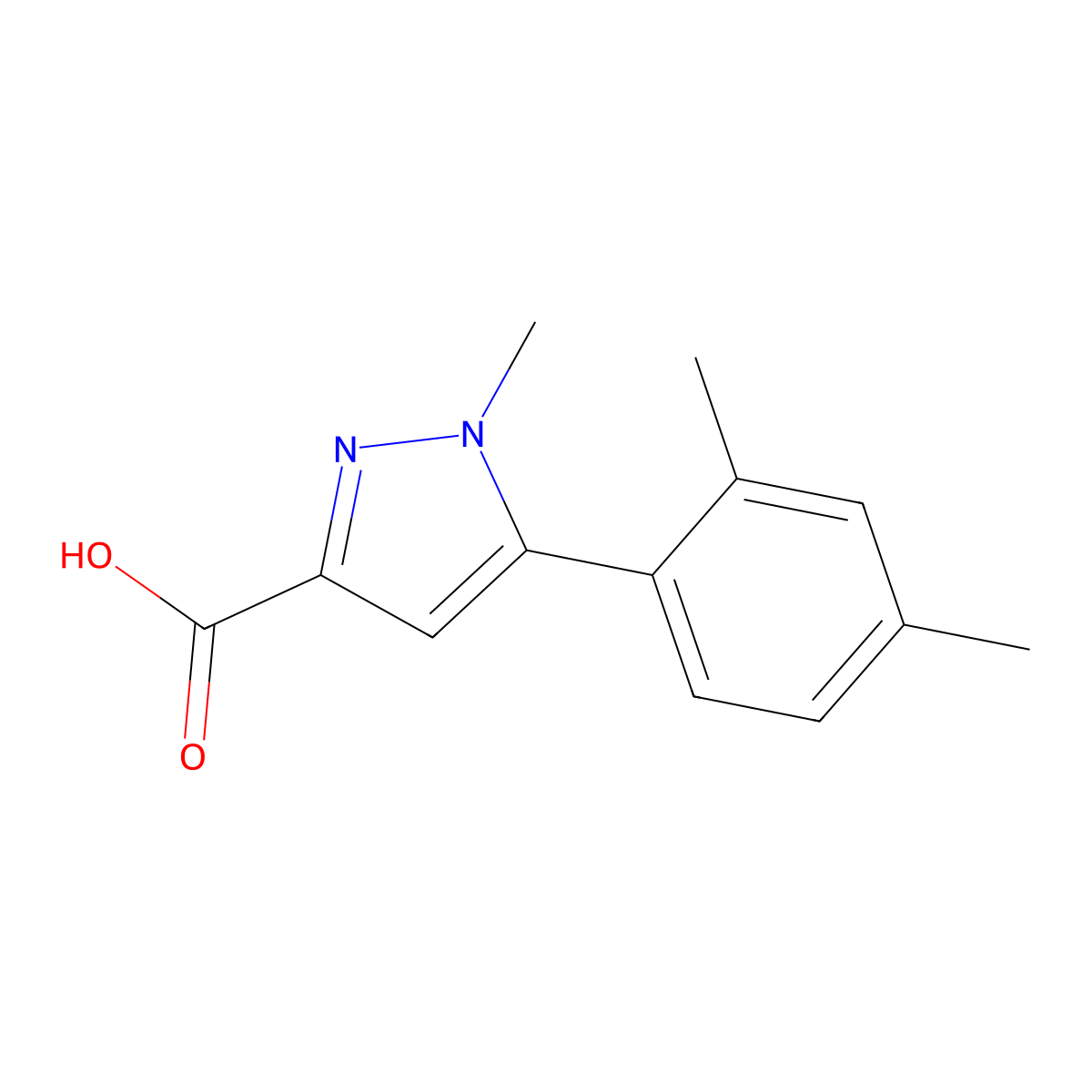 5-(2,4-dimethylphenyl)-1-methyl-1H-pyrazole-3-carboxylic acid molecular structure, CAS 1147201-38-4