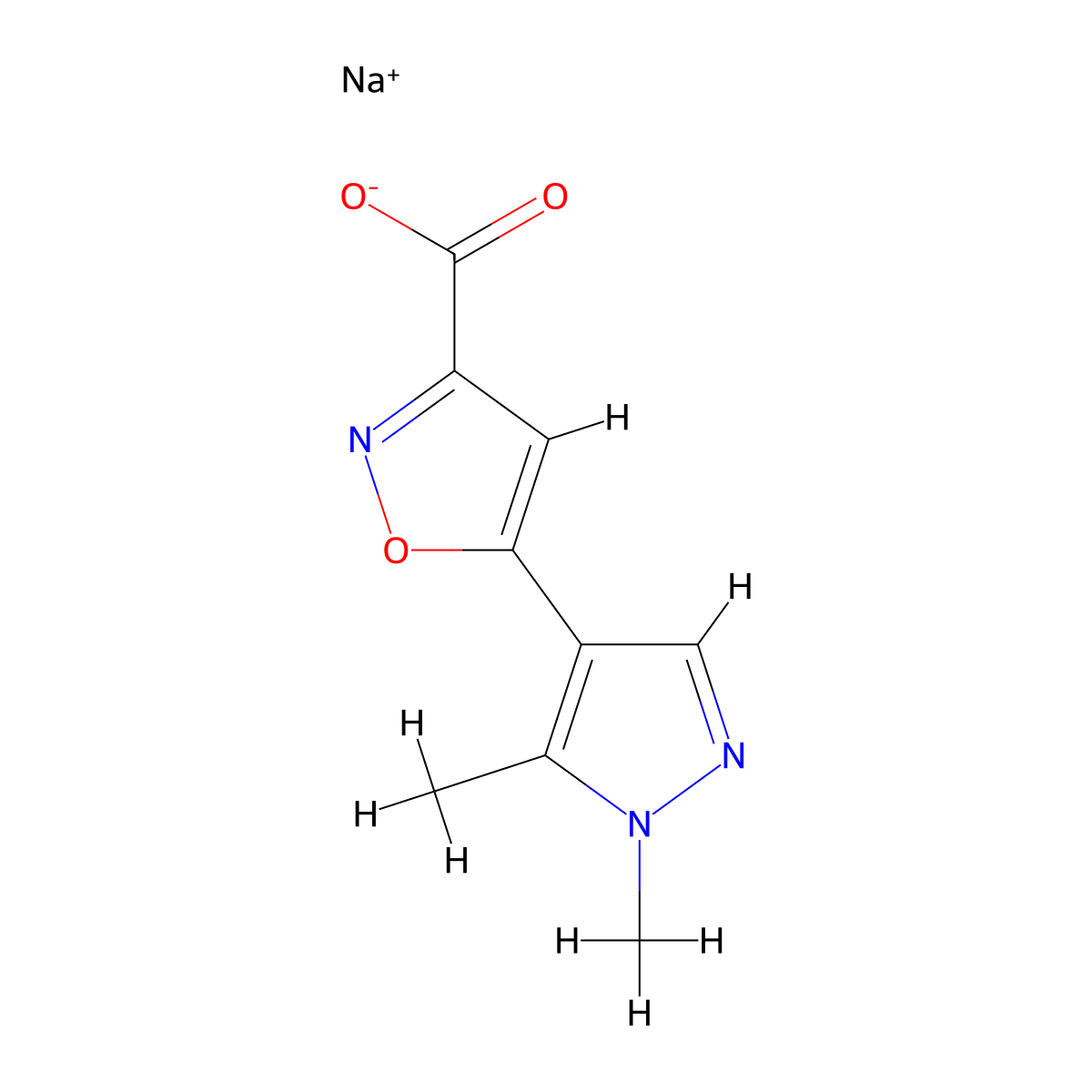 Sodium 5-(1,5-dimethyl-1H-pyrazol-4-yl)isoxazole-3-carboxylate molecular structure, CAS 1147201-50-0